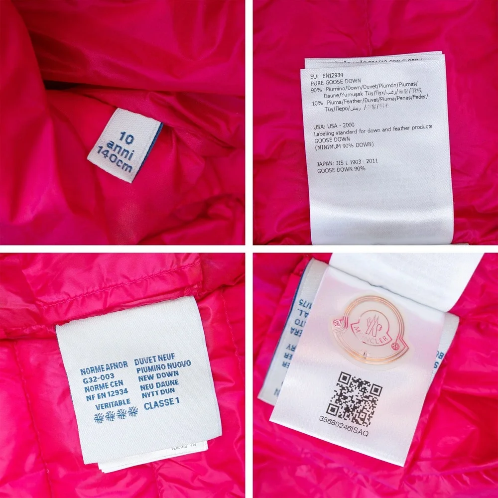 Moncler Girls Hot Pink Longue Saison Down Puffer Jacket Size 10Y 140cm